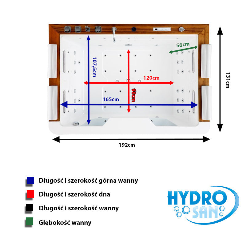 WANNA Z HYDROMASAŻEM ZEFIR 934 BIAŁA 192x131 CM ZEFIR-934-192X131