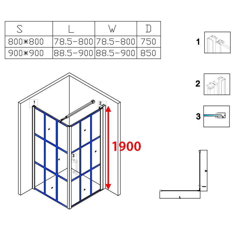 KABINA PRYSZNICOWA KWADRATOWA Z BRODZIKIEM BS13A/SXL02A CZARNA/CZARNY 80x80 BS13A+SXL02A-BL