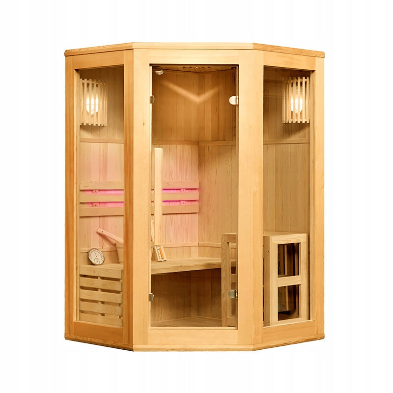 SAUNA FIŃSKA WYSOKOTEMPERATUROWA Z PIECEM BODO2/HARVIA 1-2 OSOBOWA 120x120 BODO2