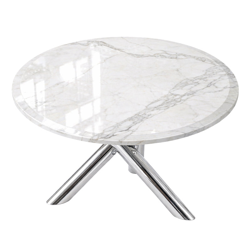 STOLIK KAWOWY NEXO OKRĄGŁY SREBRNY BIAŁY MARMUR 80 CM NEXO-CH-WH