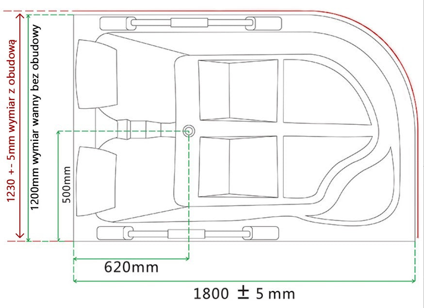 WANNA Z HYDROMASAŻEM VENEZIA 761 LEWA BIAŁA 180x120 CM VENEZIA-761L