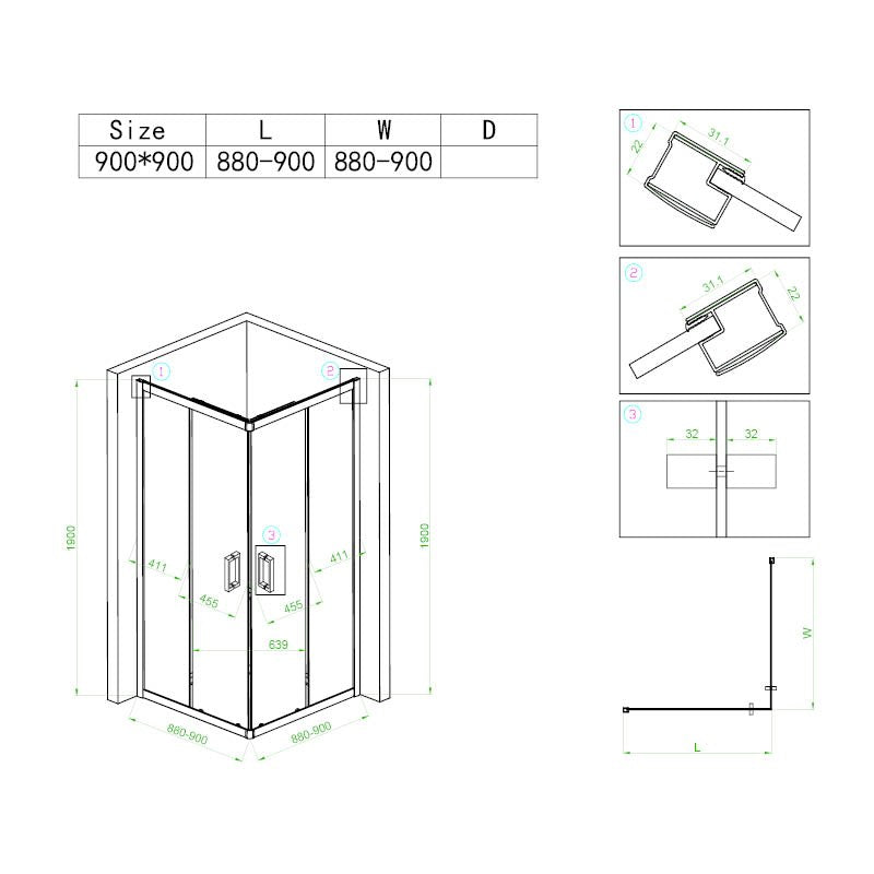 KABINA PRYSZNICOWA KWADRATOWA Z BRODZIKIEM BL30B/DEKO CZARNA/CZARNY 90x90