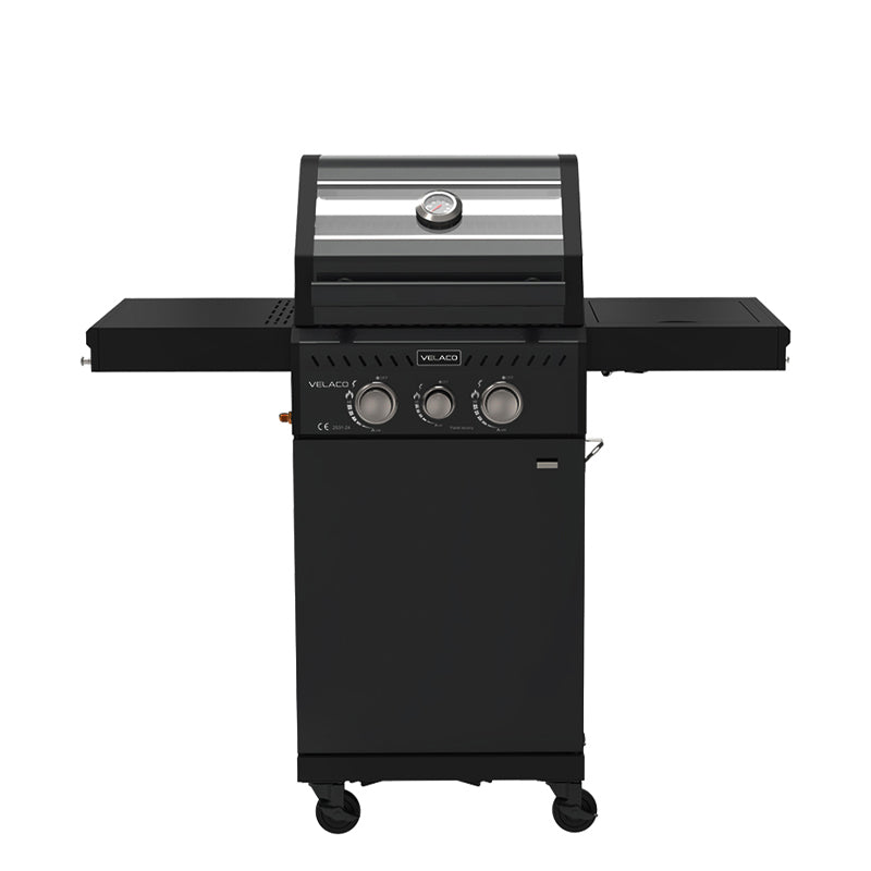 GRILL OGRODOWY GAZOWY Z POKRYWĄ I PÓŁKAMI ZEUS-A CZARNY RUSZT ŻELIWNY ZEUS-A