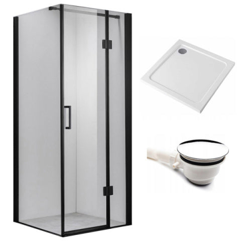 KABINA PRYSZNICOWA KWADRATOWA Z BRODZIKIEM KZ1390A/ST02A CZARNA/BIAŁY 80x80 CM