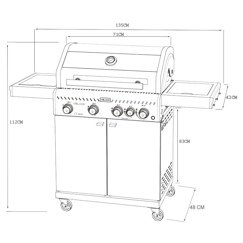 GRILL OGRODOWY GAZOWY Z POKRYWĄ I PÓŁKAMI ZEUS-C CZARNY RUSZT ŻELIWNY ZEUS-C