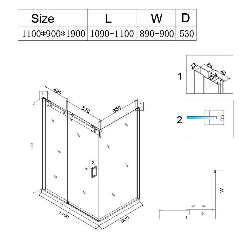 KABINA PRYSZNICOWA PROSTOKĄTNA BS14B CZARNA 110x90 CM BS14B-110X90