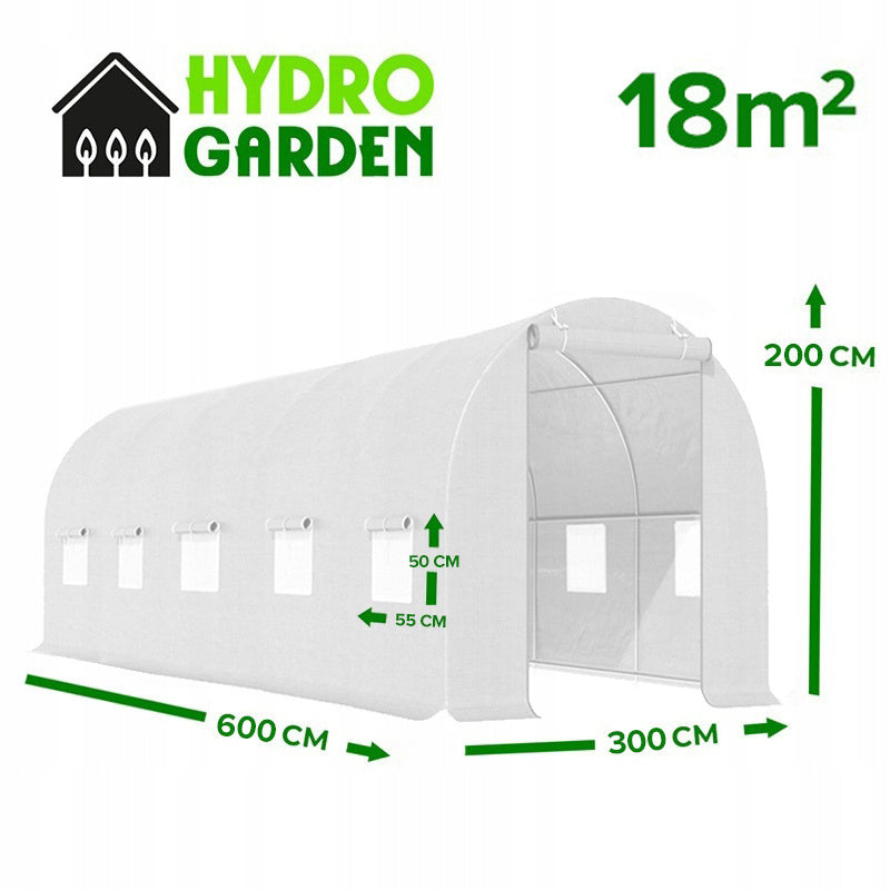 TUNEL OGRODOWY FOLIOWY SZKLARNIA 18m2 TF07W 6x3m BIAŁY SOLIDNY PODWÓJNE DRZWI TF07W-6X3-WHITE-2D