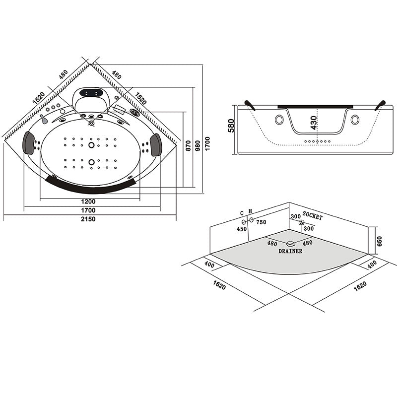 WANNA Z HYDROMASAŻEM TIGA 604 BIAŁA 152x152 CM TIGA-604-152