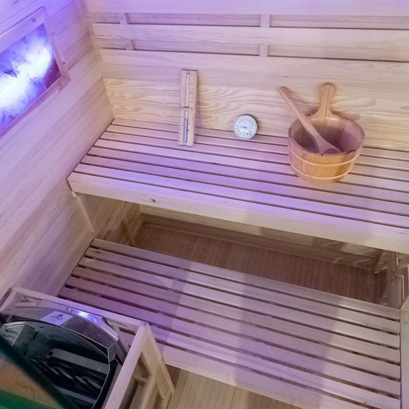 SAUNA FIŃSKA WYSOKOTEMPERATUROWA Z PIECEM LARK3/HARVIA 4,5KW 3-4 OSOBOWA 140x150 CM LARK3