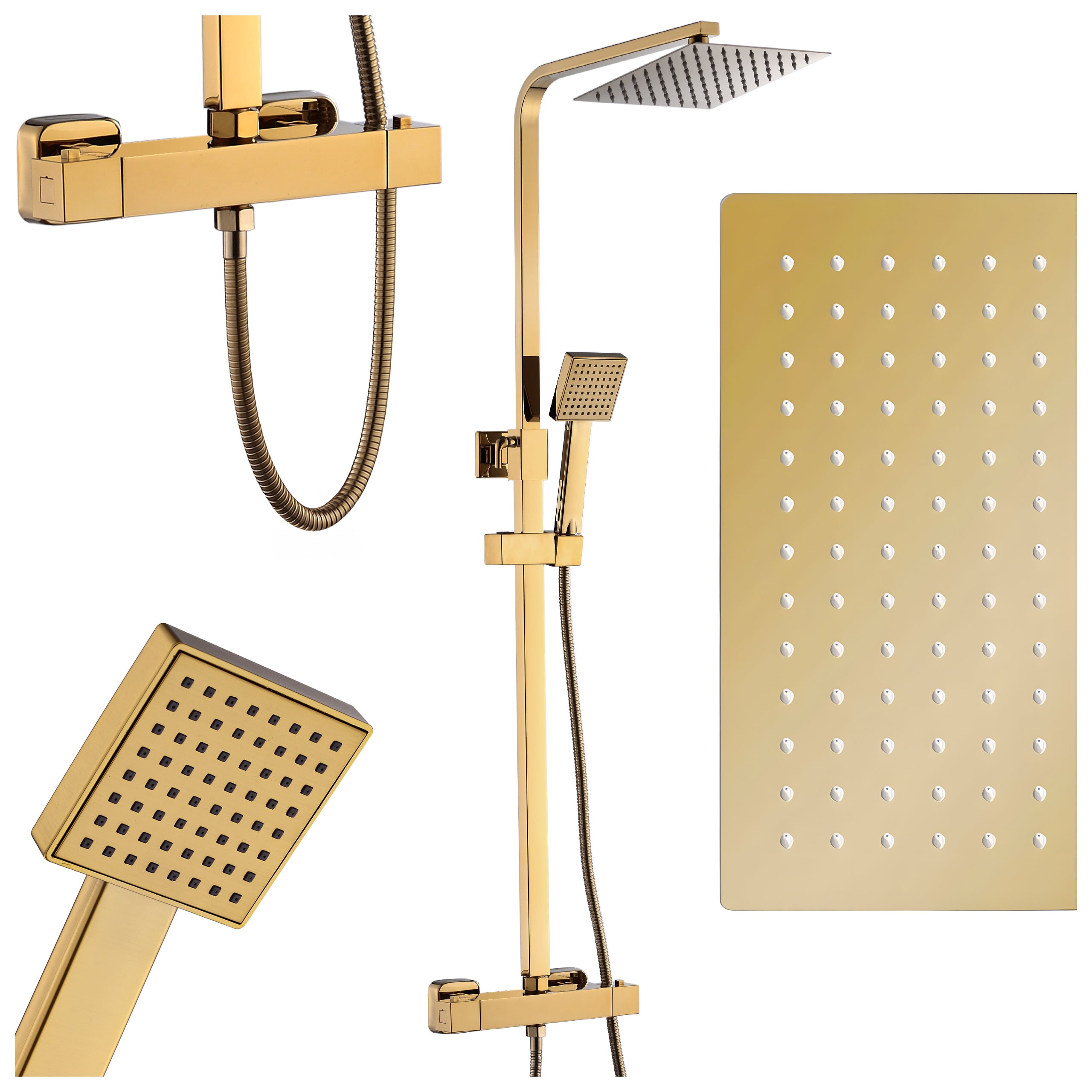 BATERIA PRYSZNICOWA Z TERMOSTATEM I DESZCZOWNICĄ T153C ZŁOTA T153C-GL