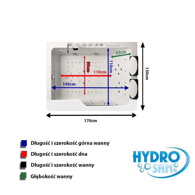 WANNA Z HYDROMASAŻEM TUGELA 913 BIAŁA 170x130 CM TUGELA-913-WH