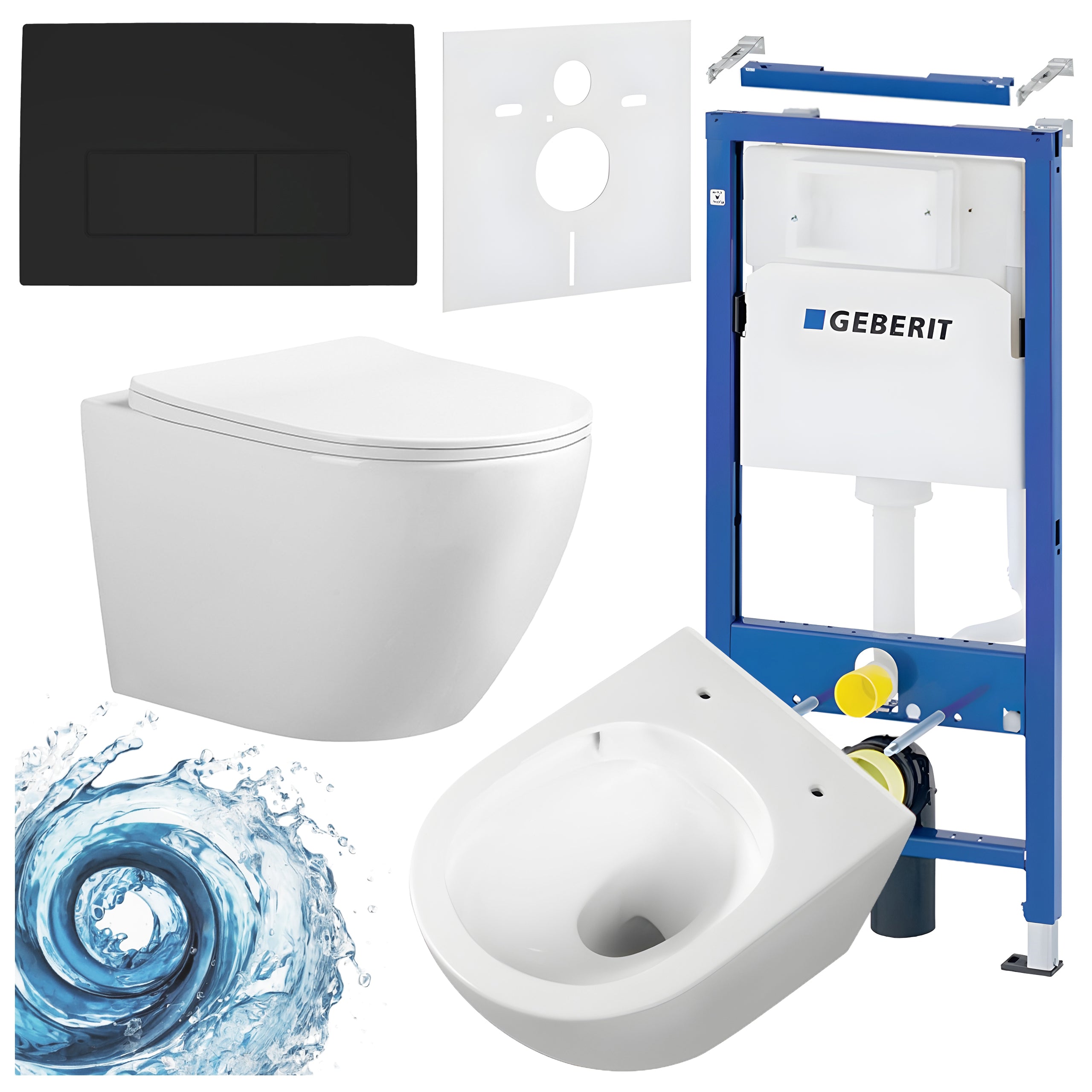 ZESTAW PODTYNKOWY WC STELAŻ GEBERIT DUOFIX MISKA FLOW-WH-03 PRZYCISK CZARNY MAT ZES-FLOW-9