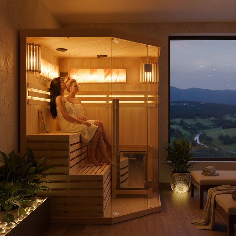SAUNA FIŃSKA WYSOKOTEMPERATUROWA Z PIECEM KEMI4/HARVIA 4-5 OSOBOWA 150x150 KEMI4