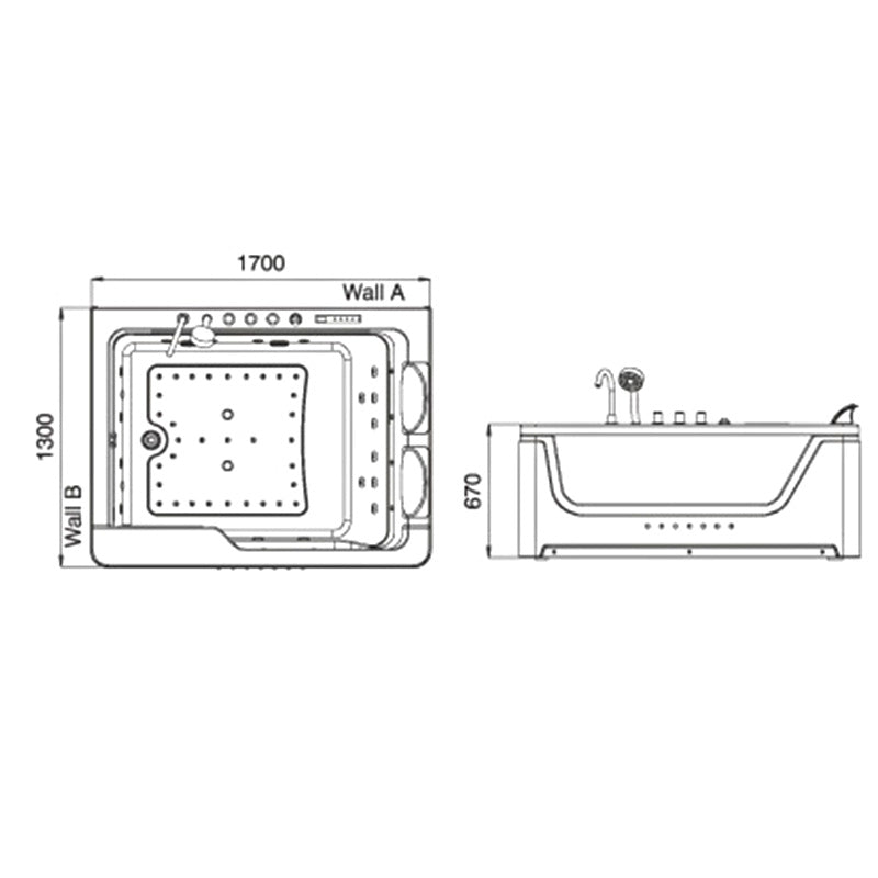 WANNA Z HYDROMASAŻEM TUGELA 913 BIAŁA 170x130 CM TUGELA-913-WH