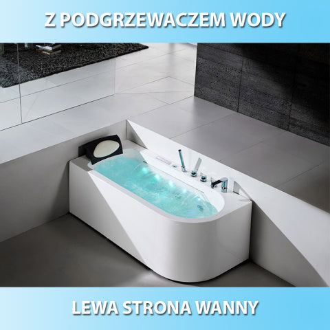 WANNA Z HYDROMASAŻEM Z PODGRZEWACZEM HYDRA 936 LEWA BIAŁA 160x75 CM HYDRA-936-L-160X75