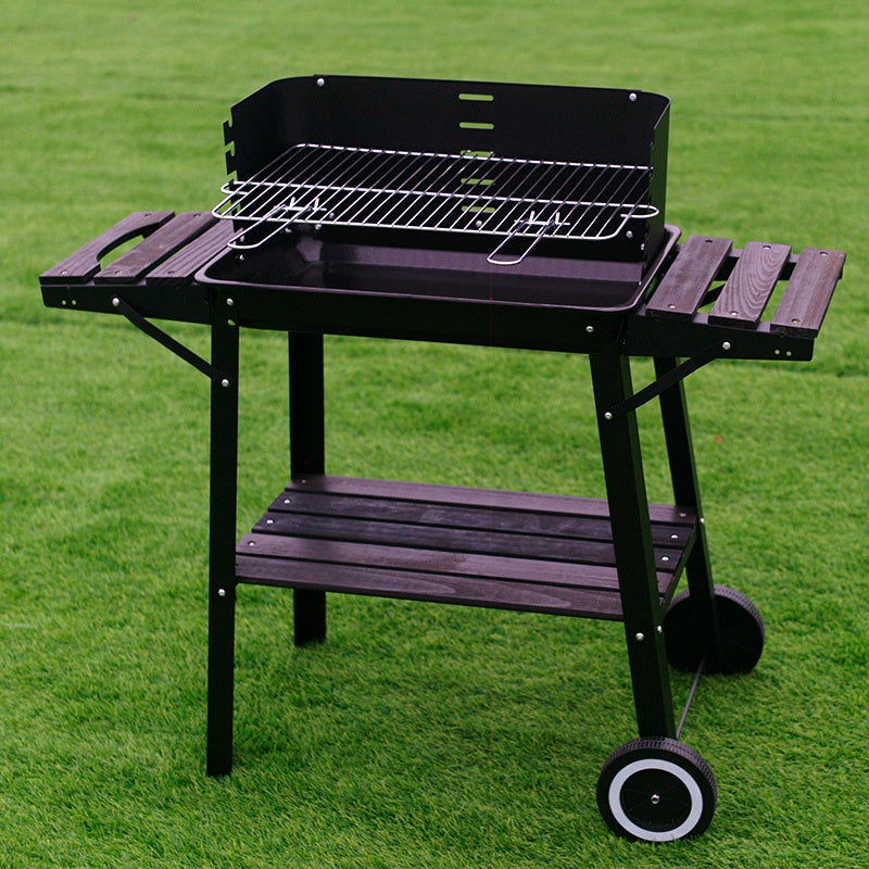 GRILL OGRODOWY WĘGLOWY Z OSŁONĄ I PÓŁKAMI VL06 CZARNY VL06-BLACK
