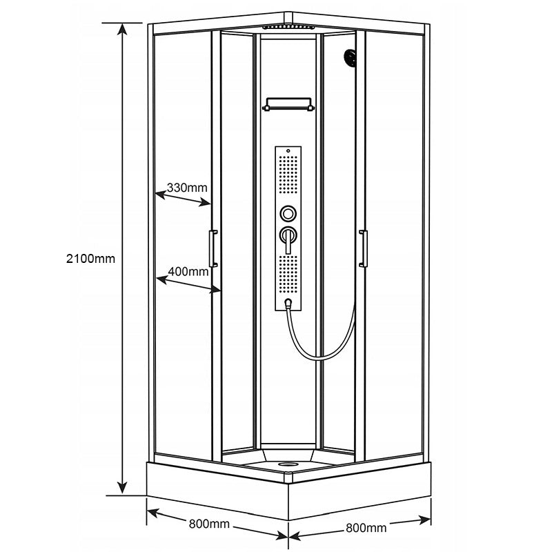KABINA Z HYDROMASAŻEM WSH312A MLECZNA 80x80 CM WSH312A-80