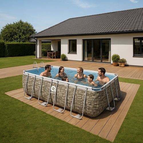 BASEN OGRODOWY STELAŻOWY PROSTOKĄTNY ROCKY Z POMPĄ 400x200 CM ROCKY