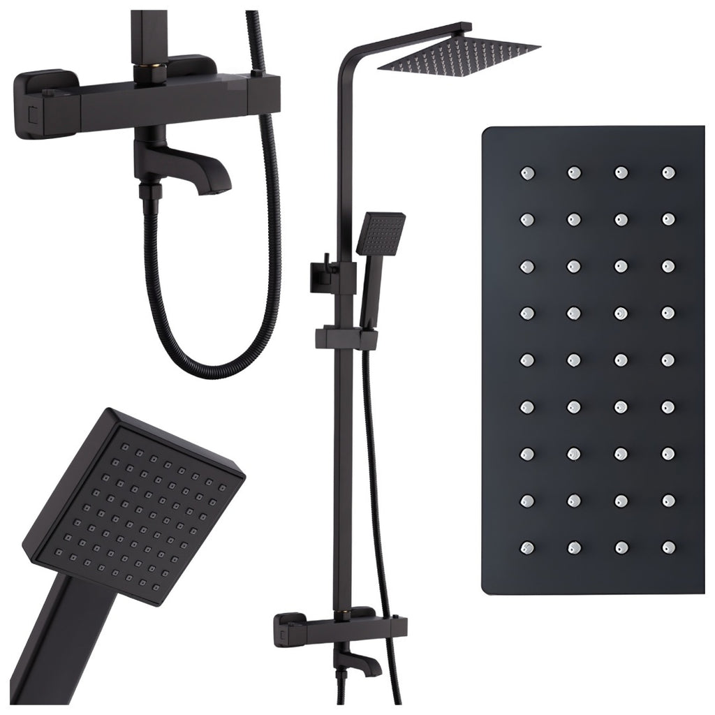 BATERIA PRYSZNICOWA Z TERMOSTATEM I DESZCZOWNICĄ T154B CZARNA T154B-BL
