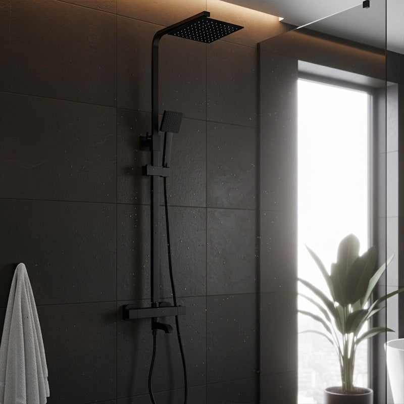 BATERIA PRYSZNICOWA Z TERMOSTATEM I DESZCZOWNICĄ T154B CZARNA T154B-BL
