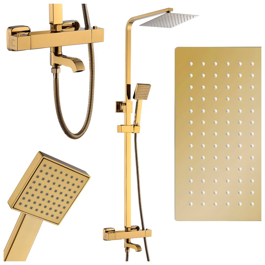 BATERIA PRYSZNICOWA Z TERMOSTATEM I DESZCZOWNICĄ T154C ZŁOTA T154C-GL