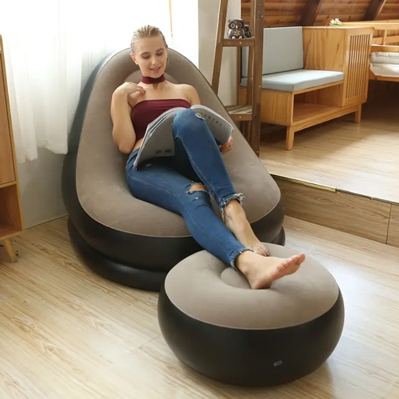 FOTEL DMUCHANY POMPOWANY Z PODNOŻKIEM PUFĄ NA PLAŻĘ OGRÓD COMFY COMFY