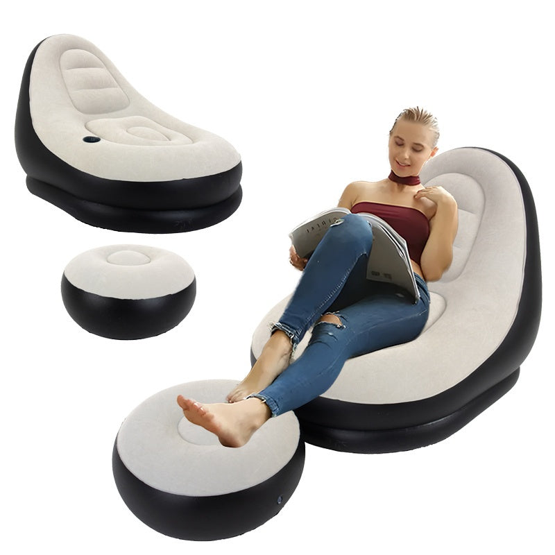 FOTEL DMUCHANY POMPOWANY Z PODNOŻKIEM PUFĄ NA PLAŻĘ OGRÓD COMFY COMFY