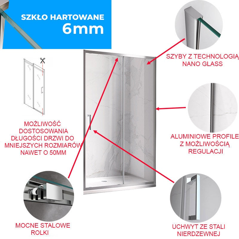 DRZWI PRYSZNICOWE KZ14E CHROM 135-140 CM 6 MM KZ14E-140