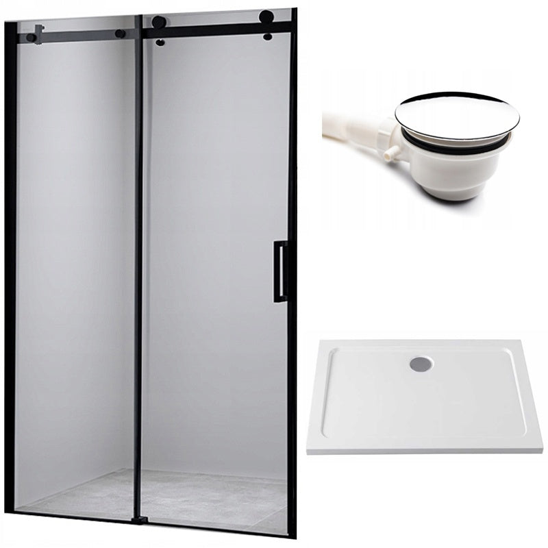 DRZWI PRYSZNICOWE Z BRODZIKIEM SH03B/ST03A CZARNE/BIAŁY 95-100/100x80 CM SH03B-BL+ST03A-WH