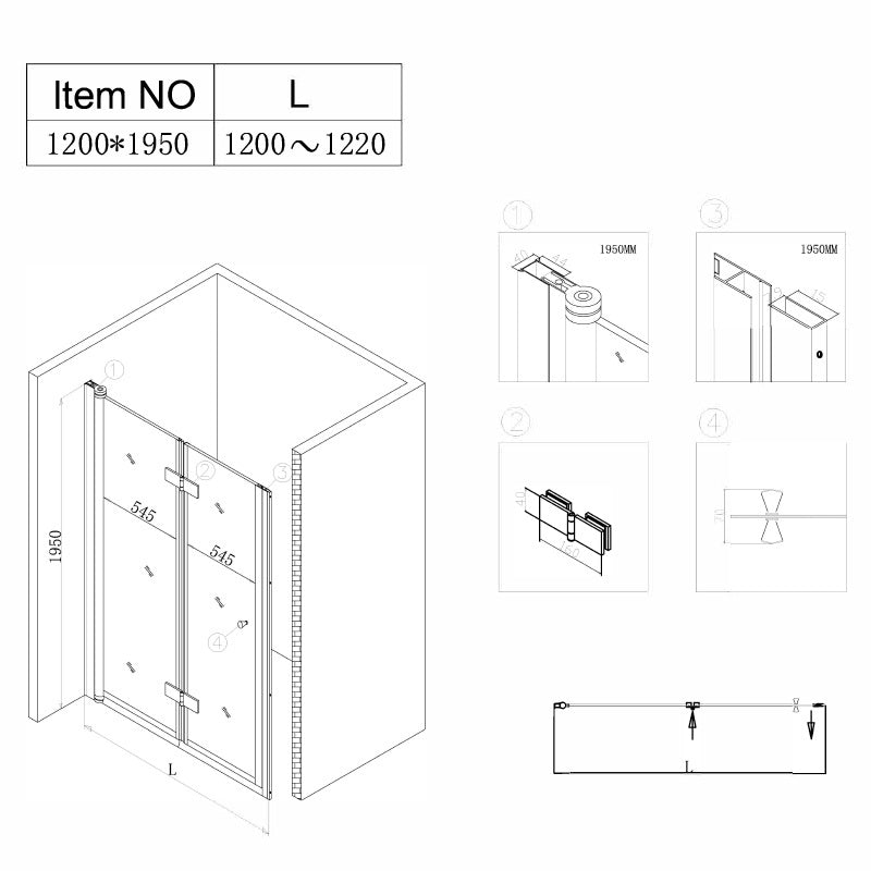 DRZWI PRYSZNICOWE SH01E CZARNE 120 CM 6 MM SH01E-BL-120