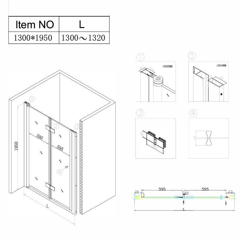 DRZWI PRYSZNICOWE SH01F CZARNE 130 CM 6 MM SH01F-BL-130