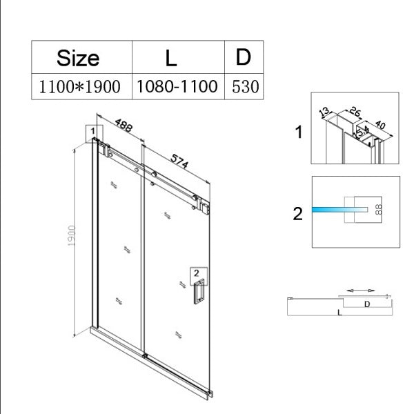 DRZWI PRYSZNICOWE SH03C ZŁOTE 105-110 CM 8 MM SH03C-GL-110