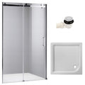 DRZWI PRYSZNICOWE Z BRODZIKIEM SH03B/SXL02C CHROM/BIAŁY 95-100/100x100 CM 8 MM SH03B+SXL02C-WH