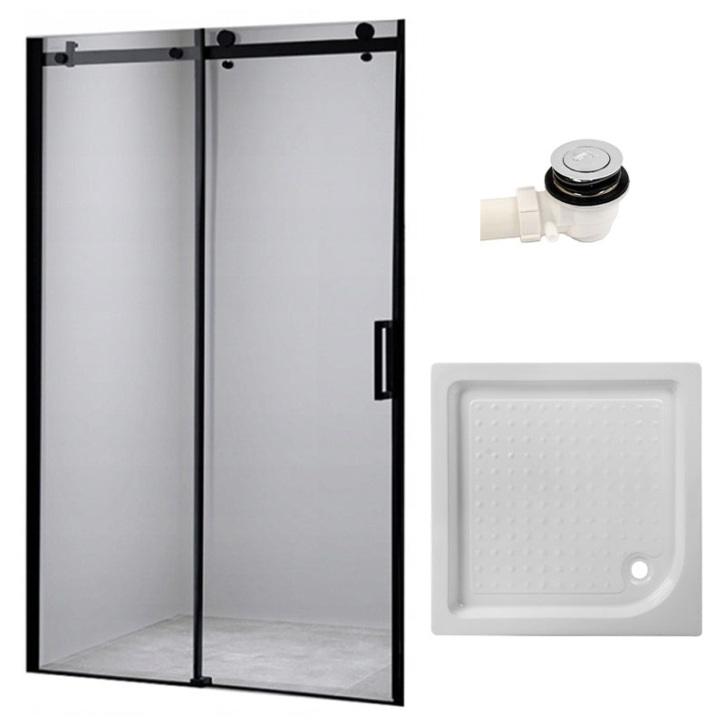 DRZWI PRYSZNICOWE Z BRODZIKIEM SH03B/SXL02C CZARNE/BIAŁY 95-100/100x100 CM 8 MM SH03B-BL+SXL02C-WH