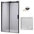 DRZWI PRYSZNICOWE Z BRODZIKIEM SH03B/SXL02C CZARNE/BIAŁY 95-100/100x100 CM 8 MM SH03B-BL+SXL02C-WH
