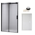 DRZWI PRYSZNICOWE Z BRODZIKIEM SH03B/SXL03C CZARNE/BIAŁY 95-100/100x80 CM SH03B-BL+SXL03C-WH