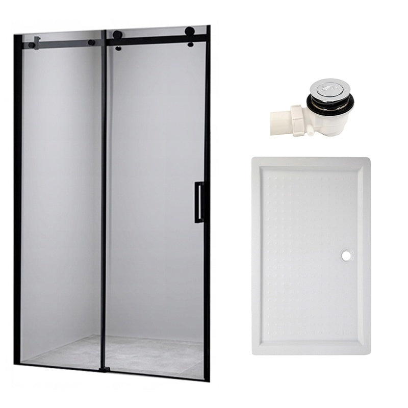 DRZWI PRYSZNICOWE Z BRODZIKIEM SH03B/SXL03C CZARNE/BIAŁY 95-100/100x80 CM SH03B-BL+SXL03C-WH