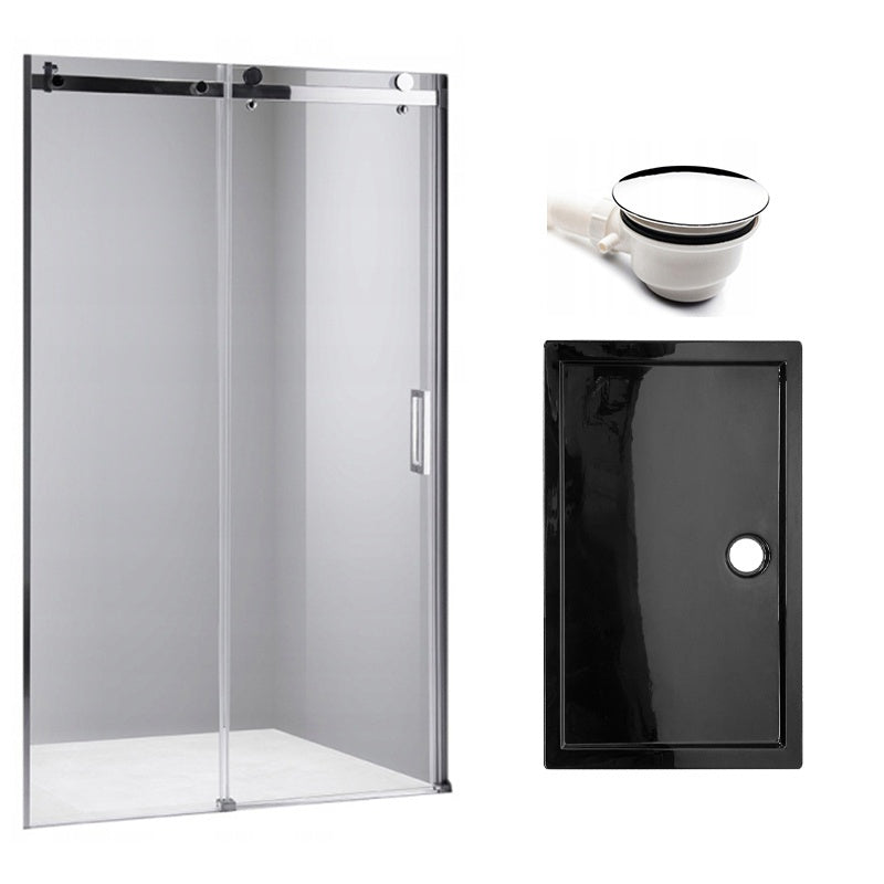 DRZWI PRYSZNICOWE + BRODZIK SH03B/ST03A CHROM/CZARNY 95-100/100X80 CM 8 MM SH03B+ST03A-BL