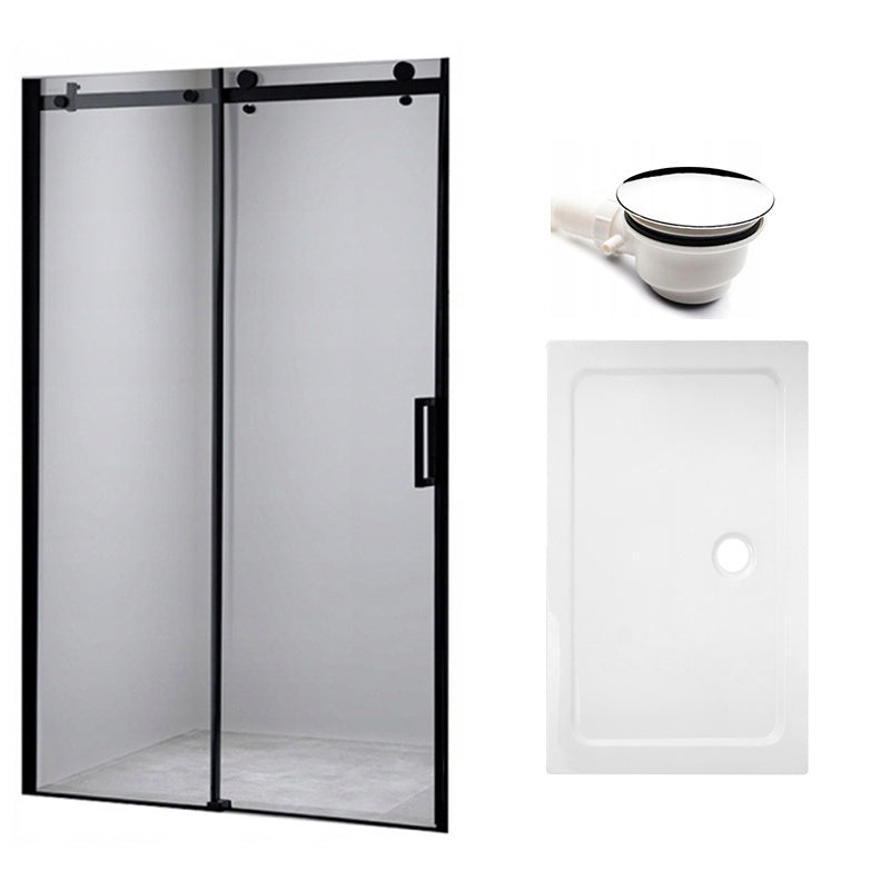 DRZWI PRYSZNICOWE Z BRODZIKIEM SH03B/ST03A CZARNE/BIAŁY 95-100/100x80 CM SH03B-BL+ST03A-WH
