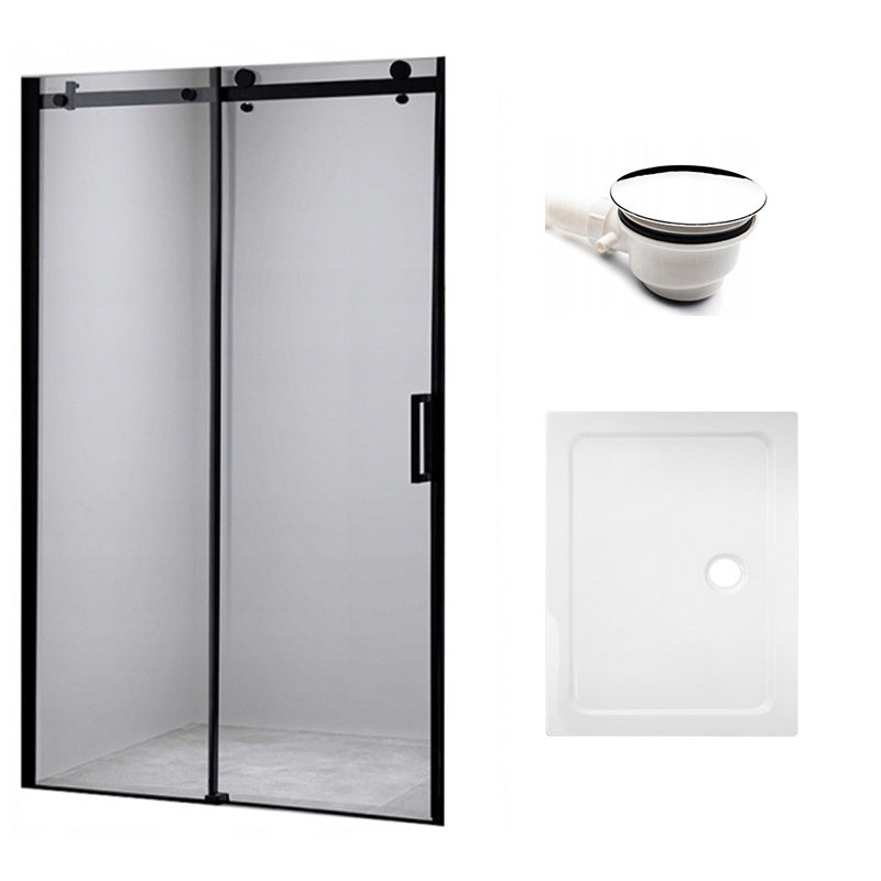 DRZWI PRYSZNICOWE Z BRODZIKIEM SH03B/ST04A CZARNE/BIAŁY 95-100/100x90 CM SH03B-BL+ST04A-WH