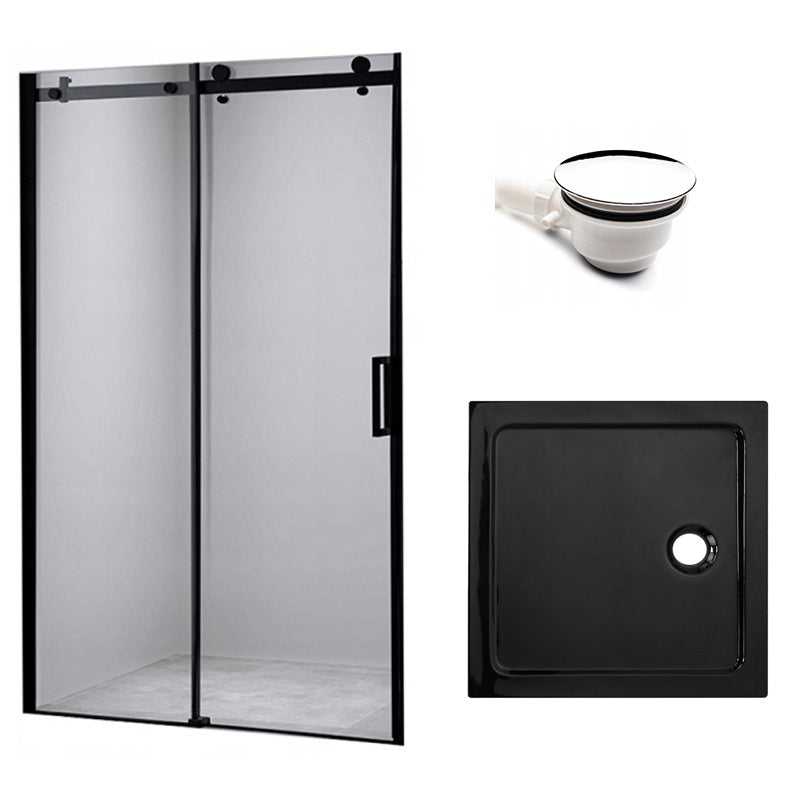 DRZWI PRYSZNICOWE Z BRODZIKIEM SH03B/ST06A CZARNE/CZARNY 95-100/100x100 CM SH03B-BL+ST06A-BL