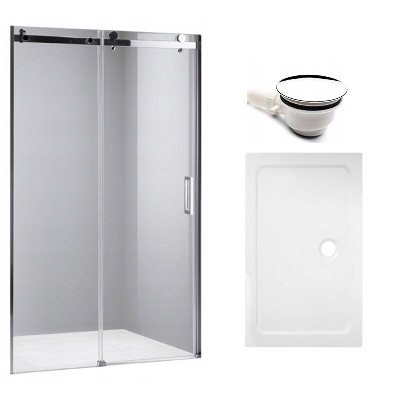 DRZWI PRYSZNICOWE Z BRODZIKIEM SH03D/ST05E CHROM/BIAŁY 115-120/120x70 CM SH03D+ST05E-WH