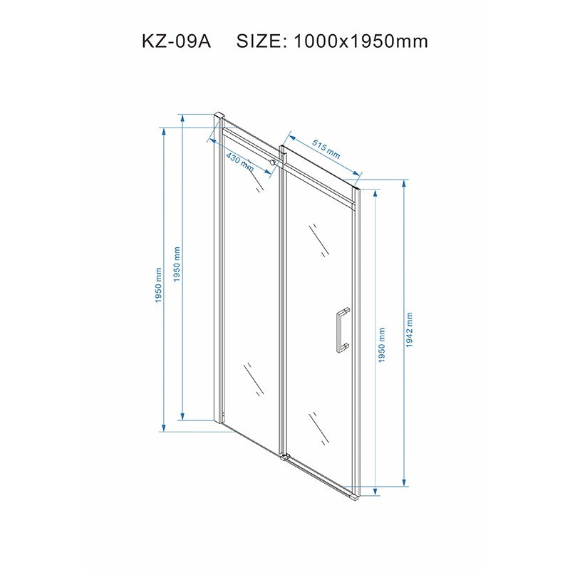 DRZWI PRYSZNICOWE KZ09A CZARNE 95-100 CM 8 MM KZ09A-BL-100