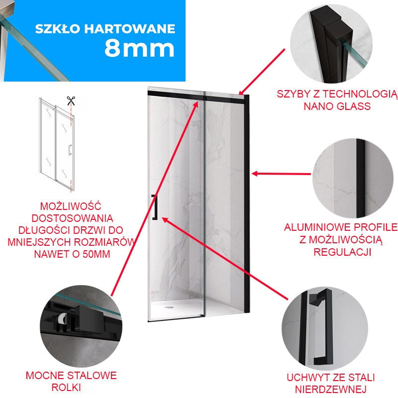 DRZWI PRYSZNICOWE KZ09D CZARNE 125-130 CM 8 MM KZ09D-BL-130