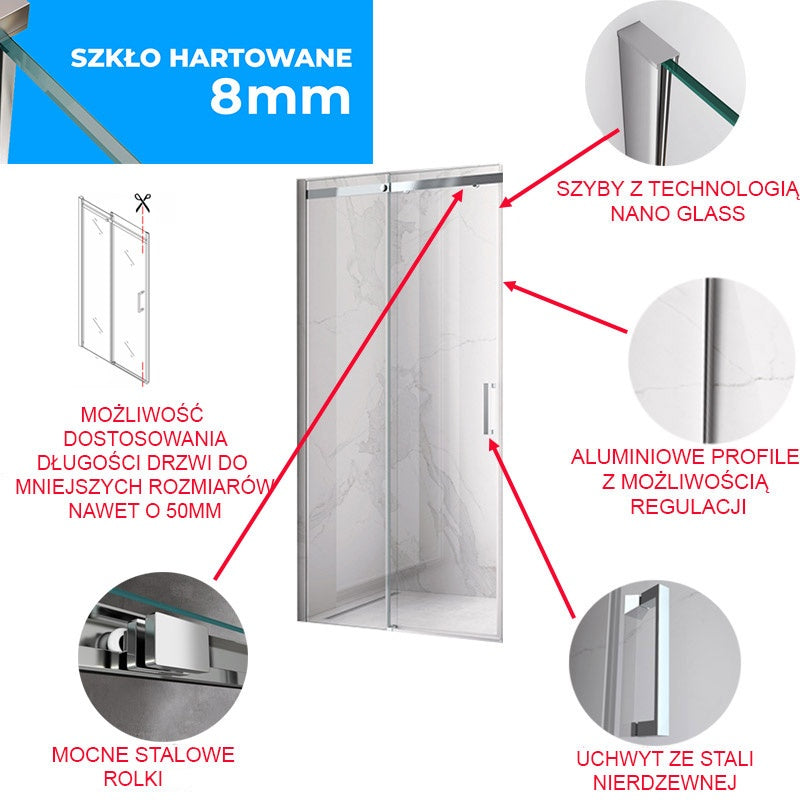 DRZWI PRYSZNICOWE KZ09E CHROM 135-140 CM 8 MM KZ09E-140