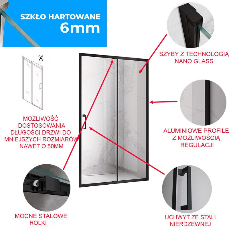DRZWI PRYSZNICOWE KZ14D CZARNE 125-130 CM 6 MM KZ14D-BL-130