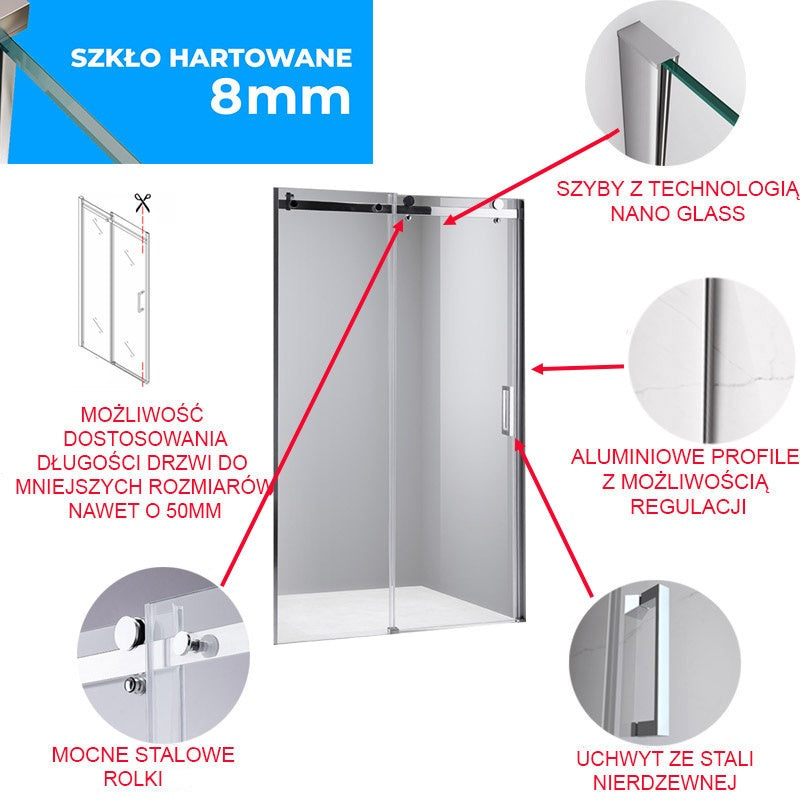 DRZWI PRYSZNICOWE SH03B CHROM 95-100 CM 8 MM SH03B-100
