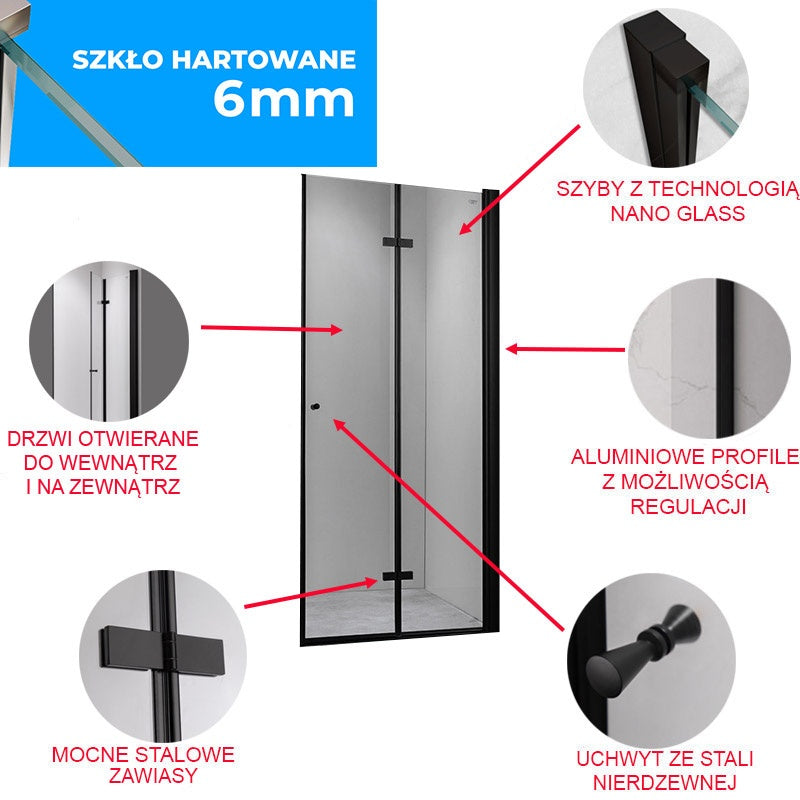 DRZWI PRYSZNICOWE SH01F CZARNE 130 CM 6 MM SH01F-BL-130