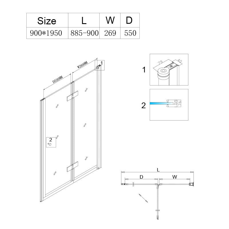 DRZWI PRYSZNICOWE SH06B CHROM 90 CM 6 MM SH06B-90