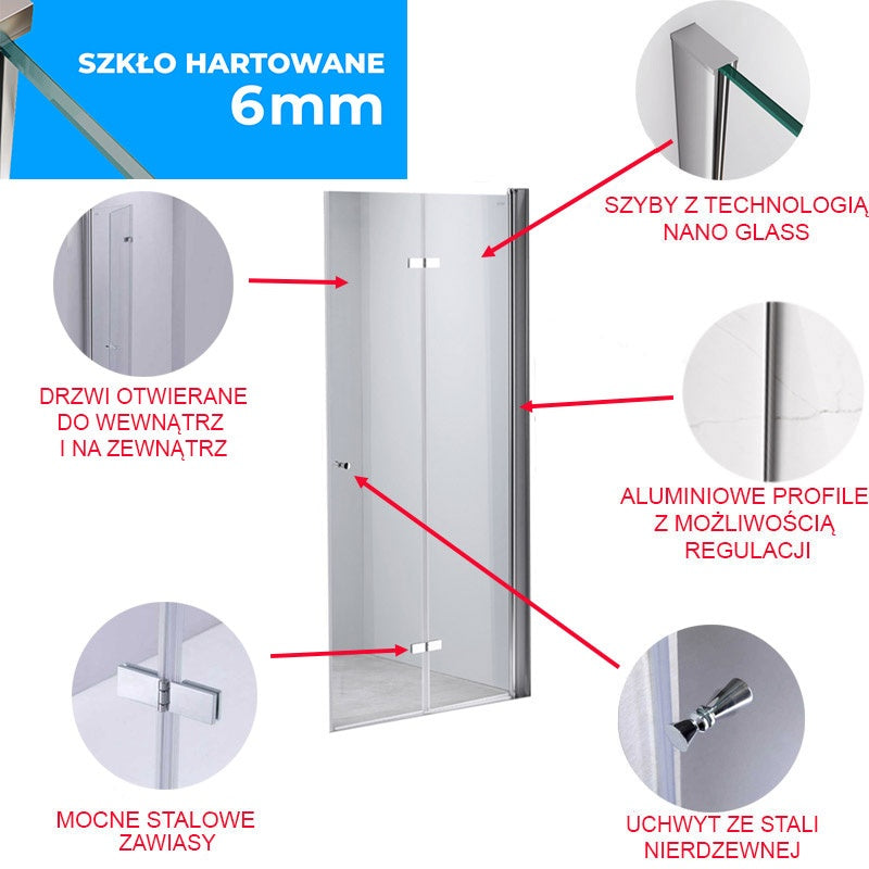 DRZWI PRYSZNICOWE SH01B CHROM 90 CM 6 MM SH01B-90